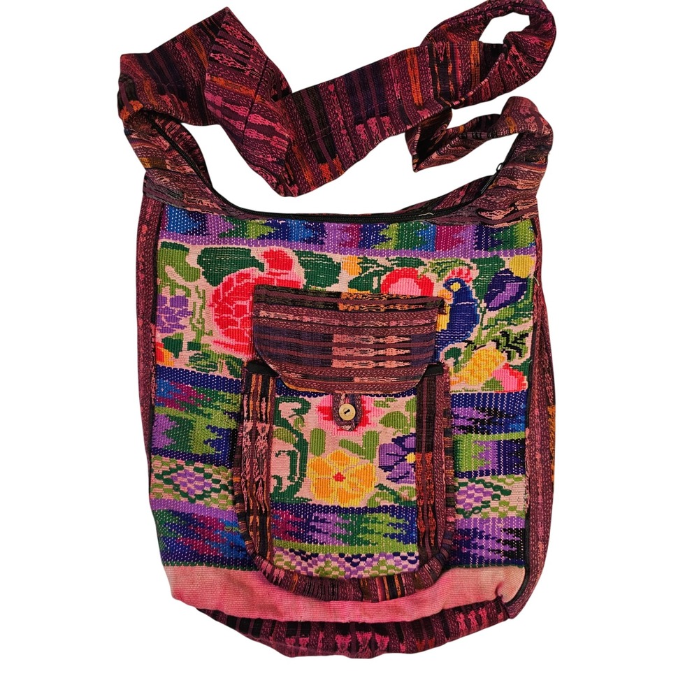 Guatemalan Huipil Handwoven Crossbody Bag Boho Floral Embroidered Hobo Purse